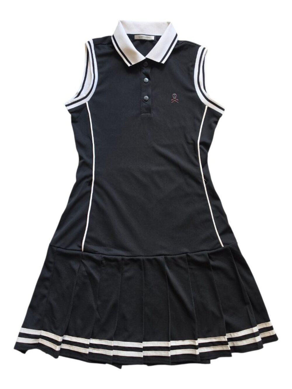 MARK & LONA Luxury Golf Dress Pleated Minidress Sleeveless Black White Sz 36 XS